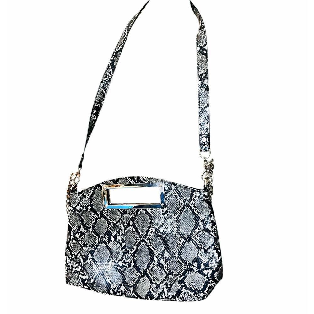 Cato Faux Leather Snakeskin Embossed Shoulder Bag in Black, White and Gray